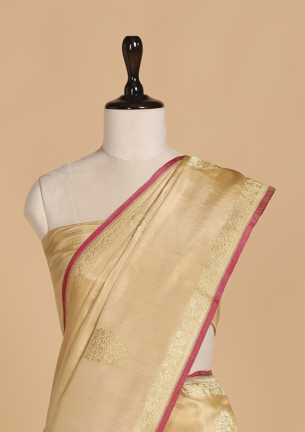Cream Butta Saree in Silk Tissue