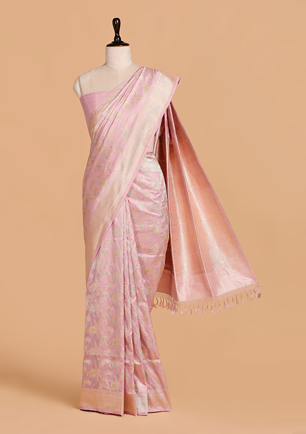 Light Pink Jaal Saree in Silk