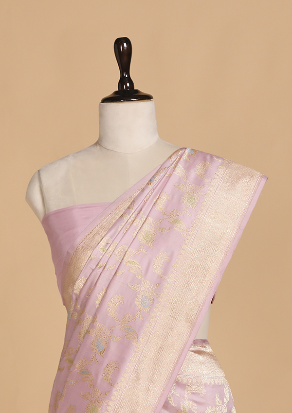 Light Pink Jaal Saree in Silk