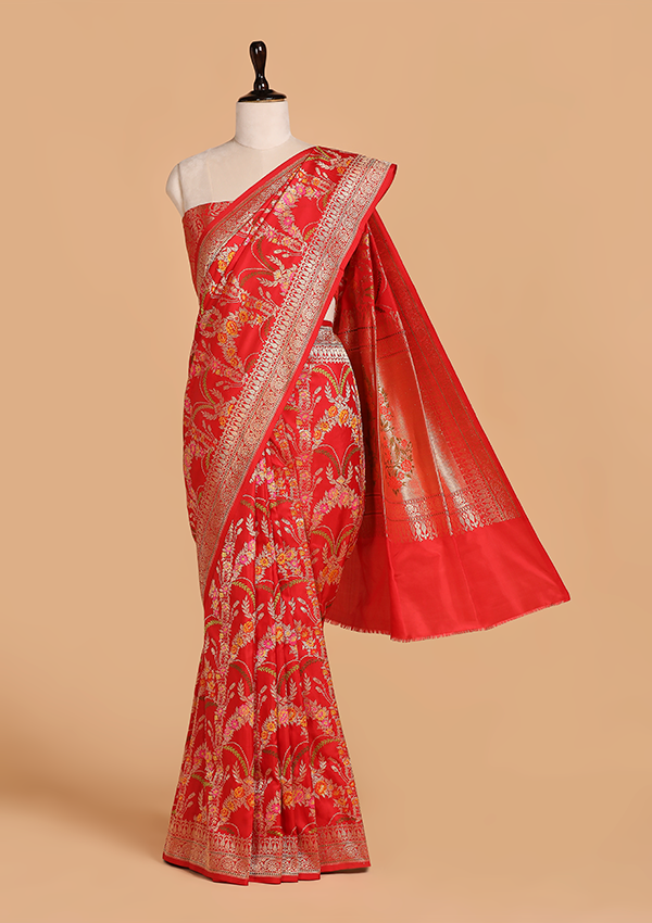 Red Jaal Saree in Silk