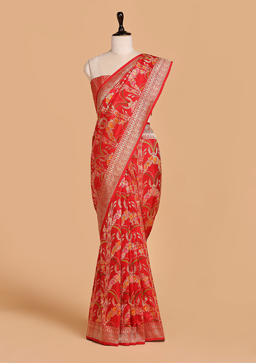 Red Jaal Saree in Silk