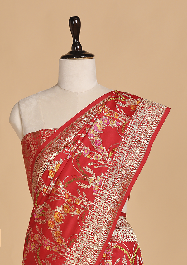 Red Jaal Saree in Silk