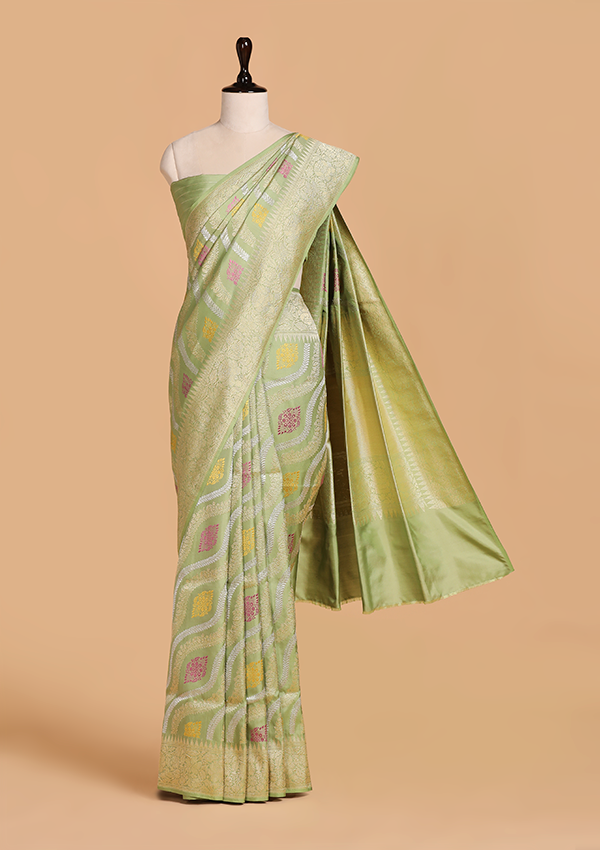 Pista Green Leheriya Saree in Silk