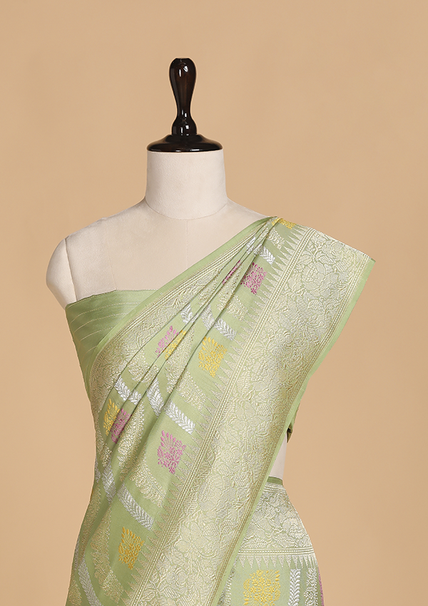 Pista Green Leheriya Saree in Silk