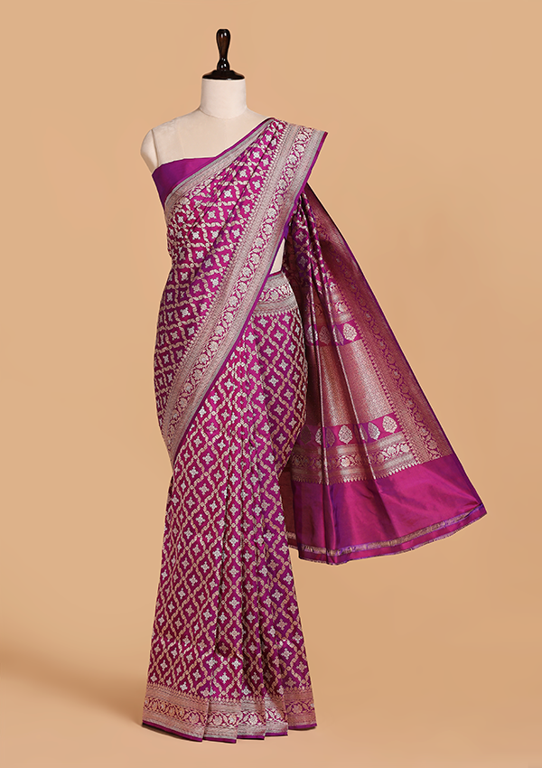 Magenta Pink Jaal Saree in Silk