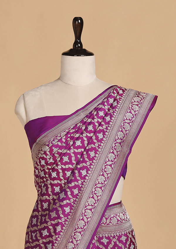 Magenta Pink Jaal Saree in Silk
