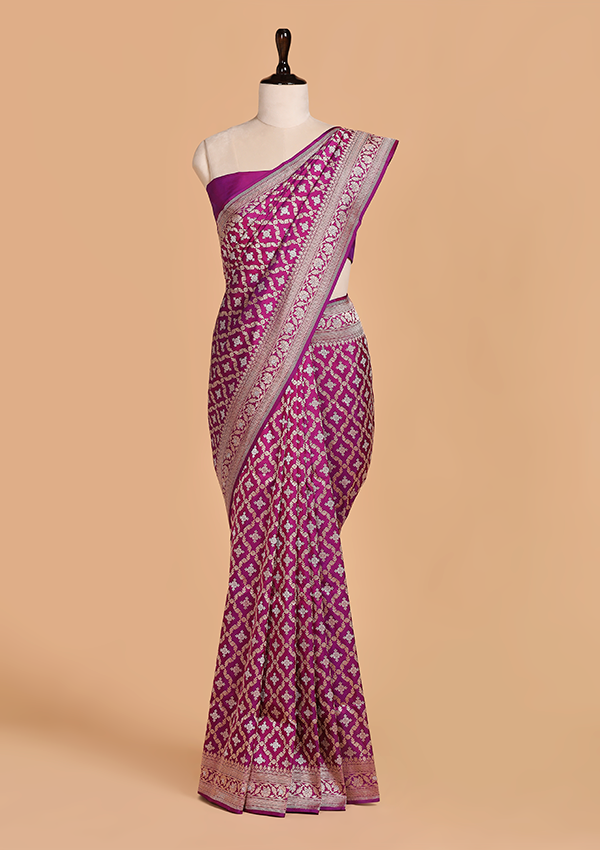 Magenta Pink Jaal Saree in Silk