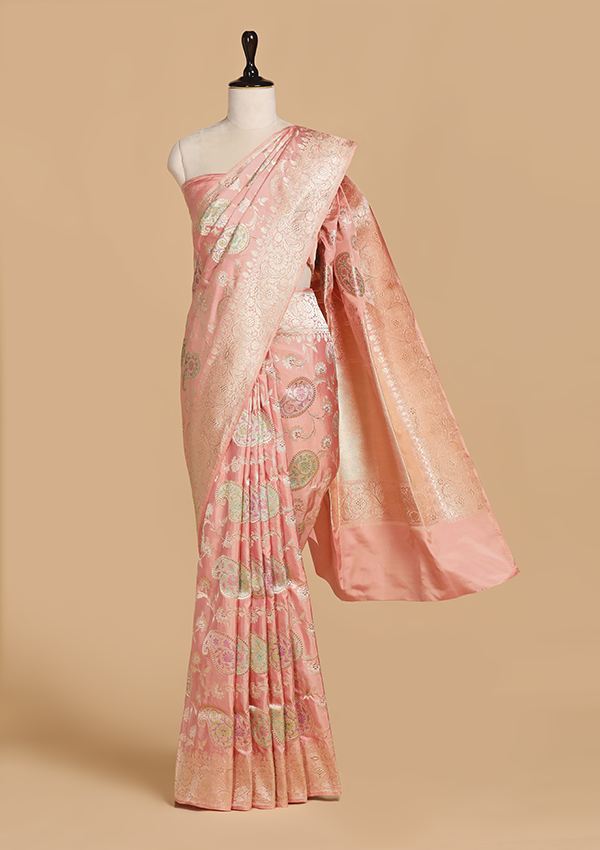 Peach Jaal Saree in Silk