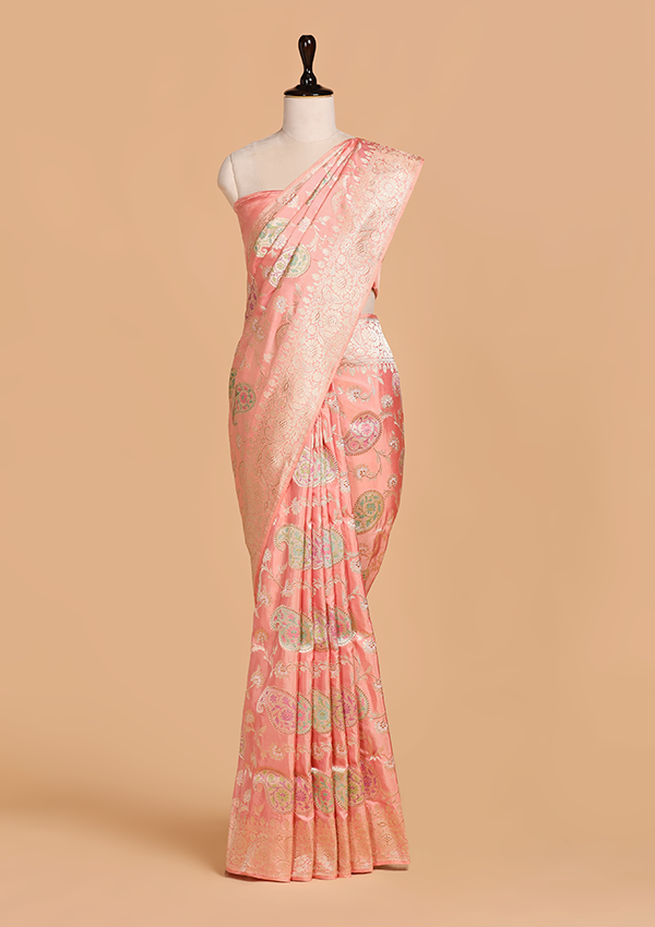 Peach Jaal Saree in Silk