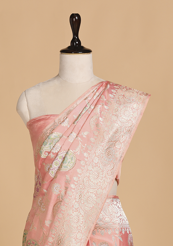 Peach Jaal Saree in Silk
