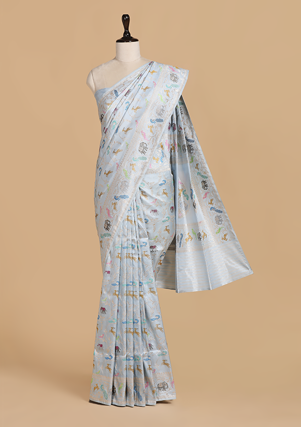 Sky Blue Jaal Saree in Silk