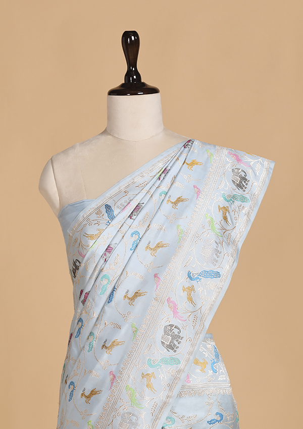 Sky Blue Jaal Saree in Silk