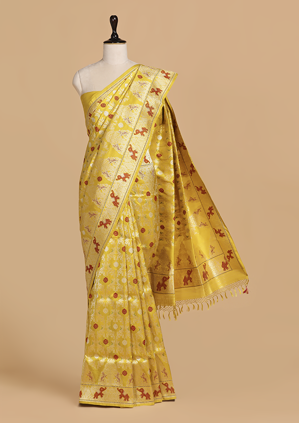 Mustard Jaal Saree in Silk