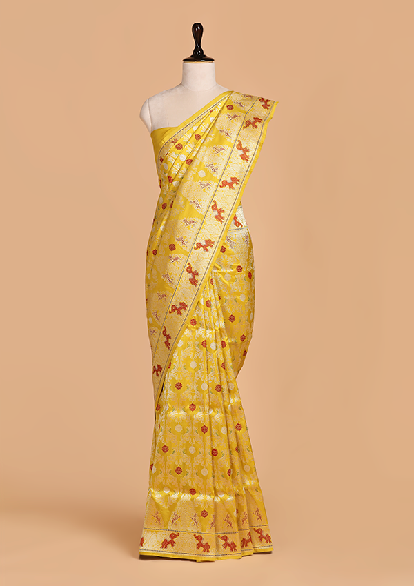 Mustard Jaal Saree in Silk