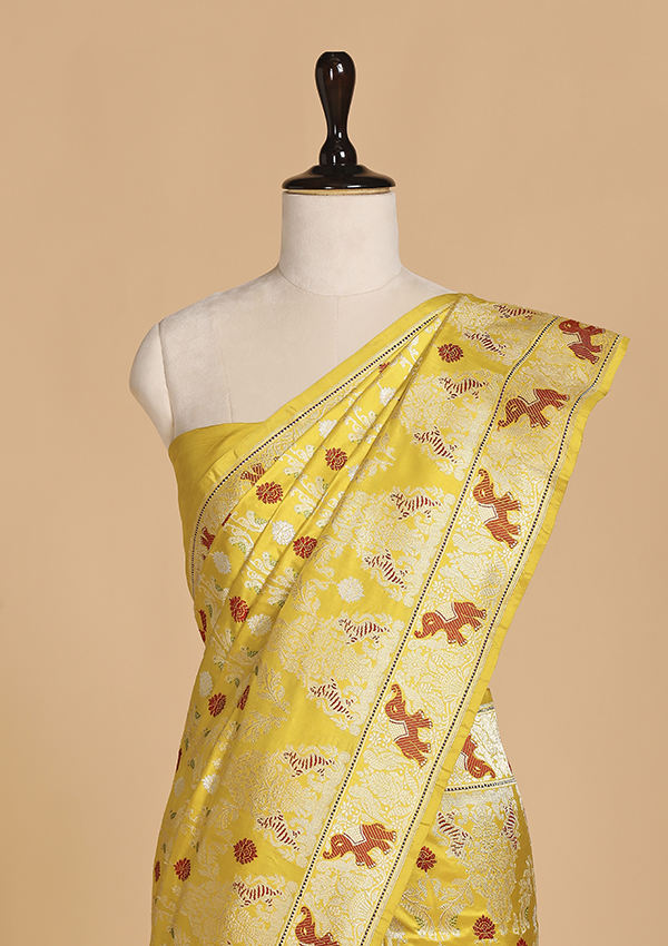 Mustard Jaal Saree in Silk