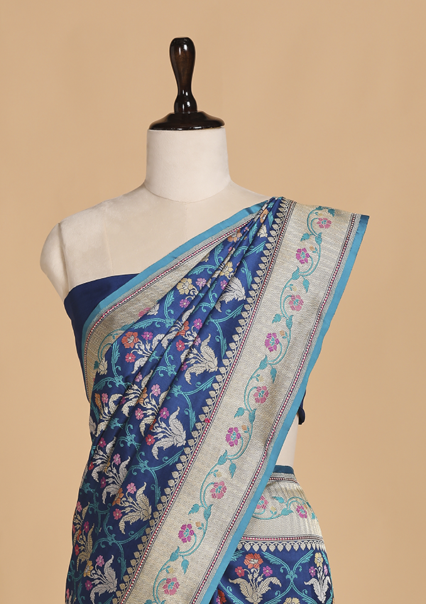 Royal Blue Jaal Saree in Silk