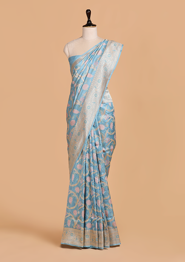 Sky Blue Jaal Saree in Silk