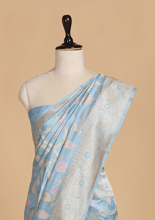 Sky Blue Jaal Saree in Silk