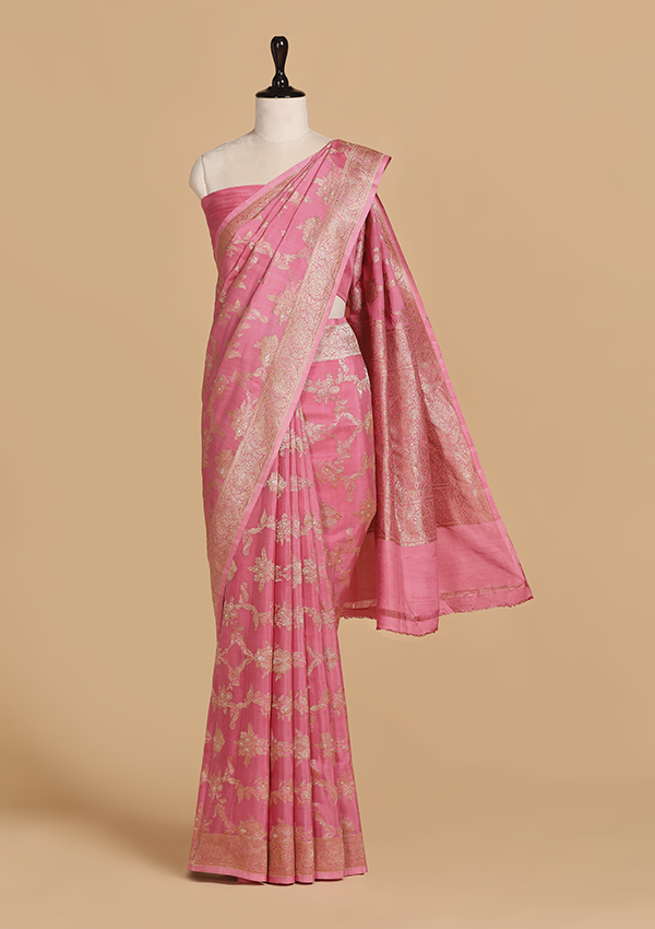 Gajar Pink Jaal Saree in Muslin Silk