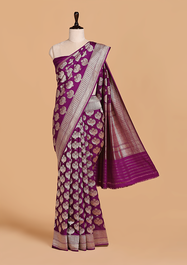 Purple Butta Saree in Muslin Silk