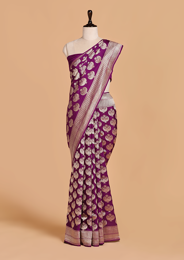 Purple Butta Saree in Muslin Silk