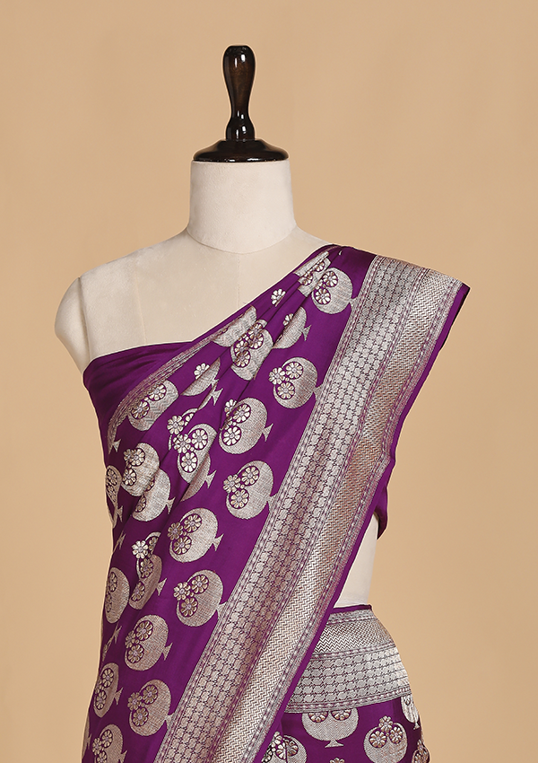Purple Butta Saree in Muslin Silk