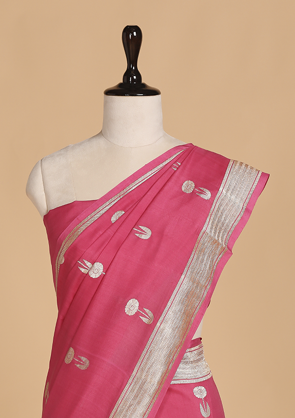 Strawberry Pink Butta Saree in Muslin Silk