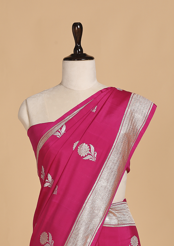 Rani Pink Butta Saree in Muslin Silk