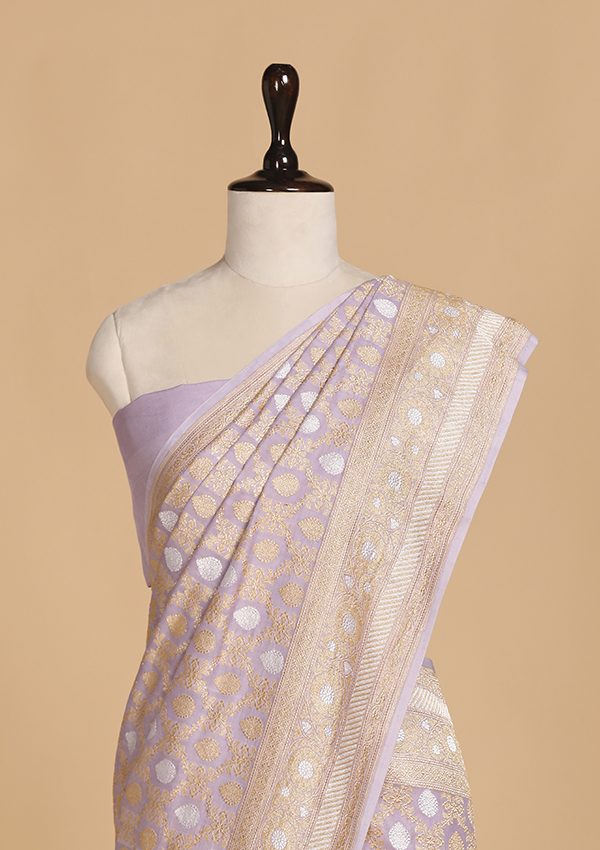 Mauve Jaal Saree in Muslin Silk