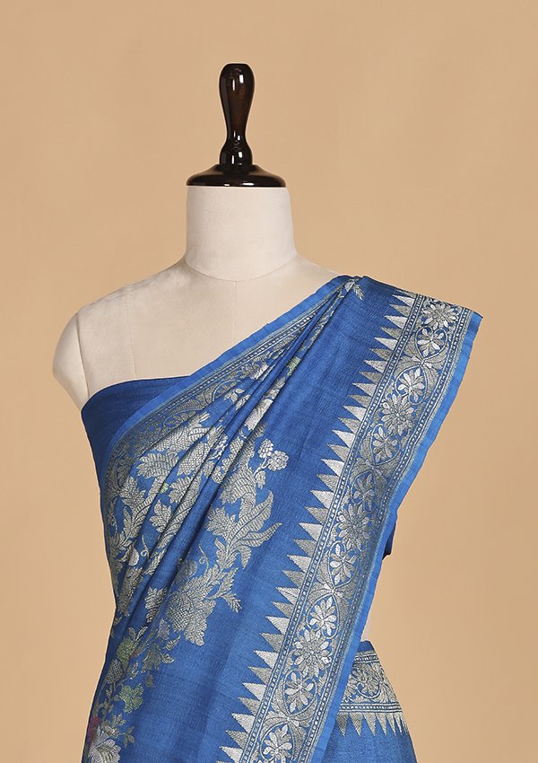 Cobalt Blue Leheriya Saree in Georgette Tussar