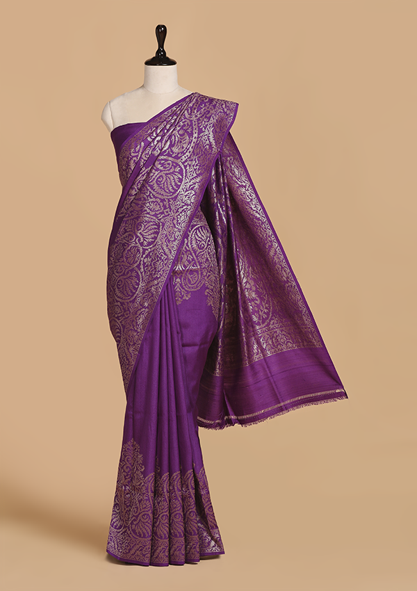 Purple Plain Saree in Georgette Tussar