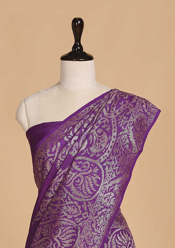 Purple Plain Saree in Georgette Tussar