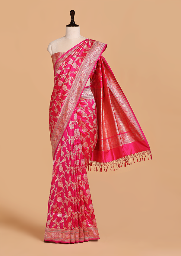 Rani Pink Jaal Saree in Silk