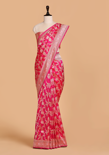 Rani Pink Jaal Saree in Silk