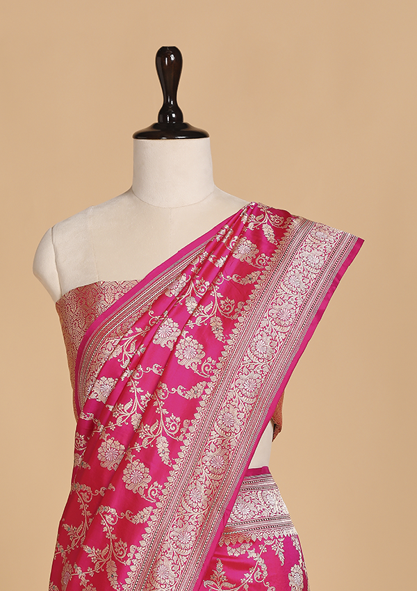 Rani Pink Jaal Saree in Silk