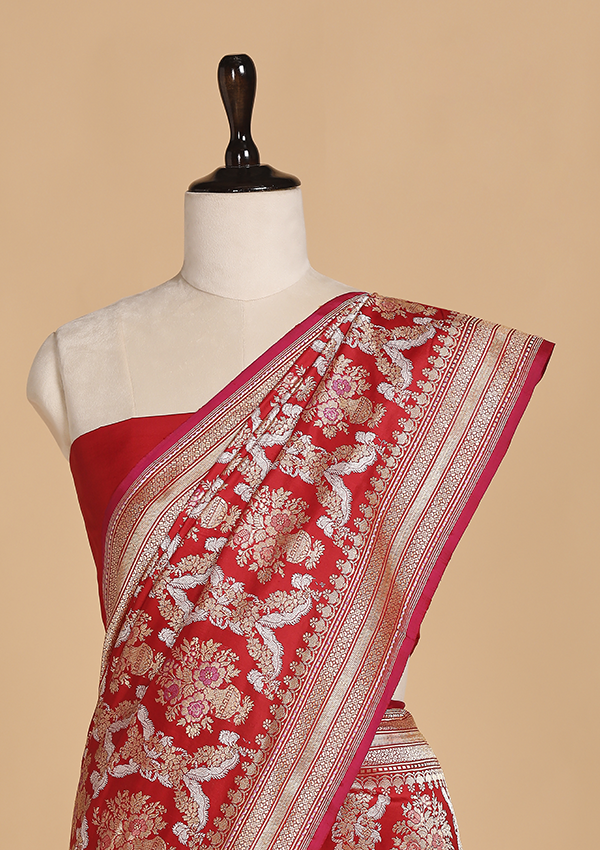 Red Jaal Saree in Silk