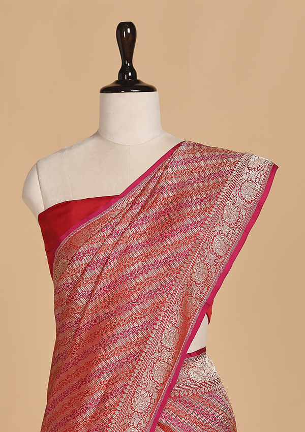 Red Brocade Saree in Silk