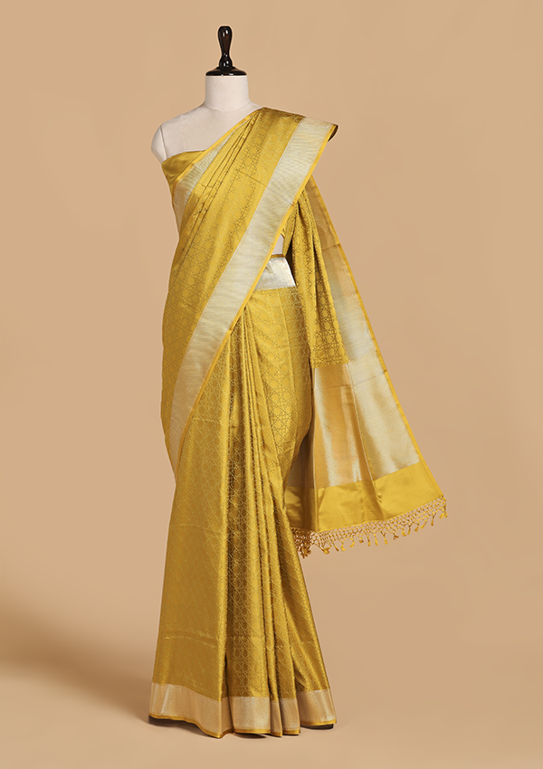 Mustard Yellow Plain Saree in Silk