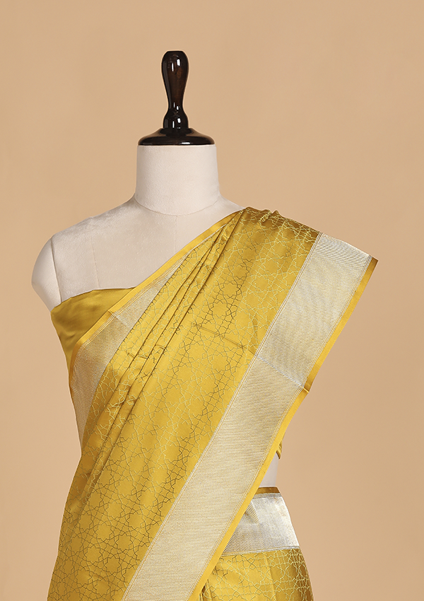 Mustard Yellow Plain Saree in Silk