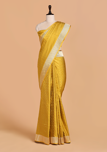 Mustard Yellow Plain Saree in Silk