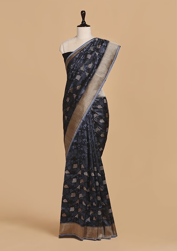 Navy Blue Butti Saree in Silk