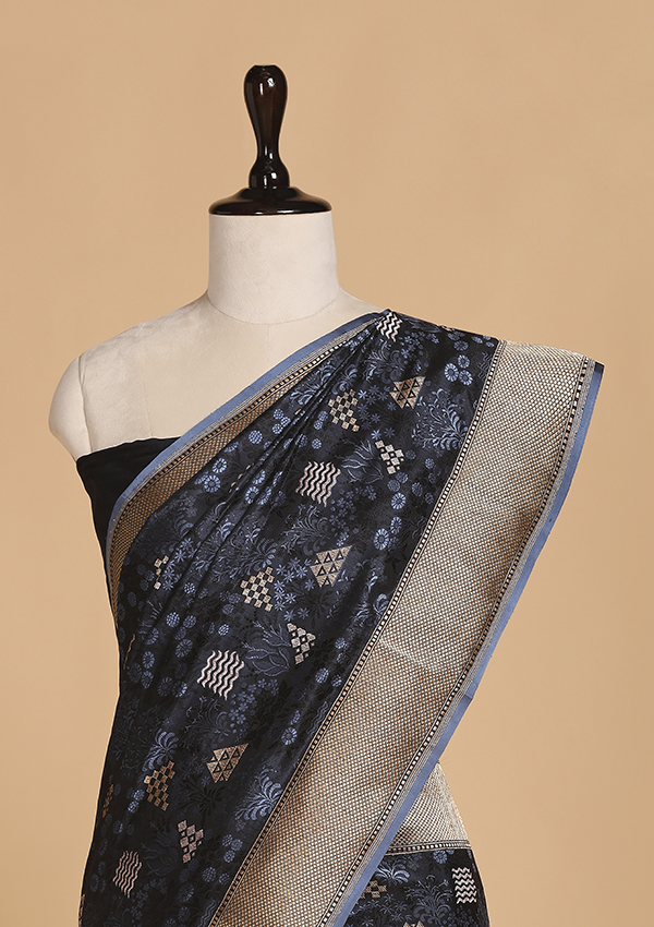 Navy Blue Butti Saree in Silk