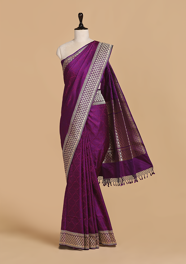 Purple Plain Saree in Silk