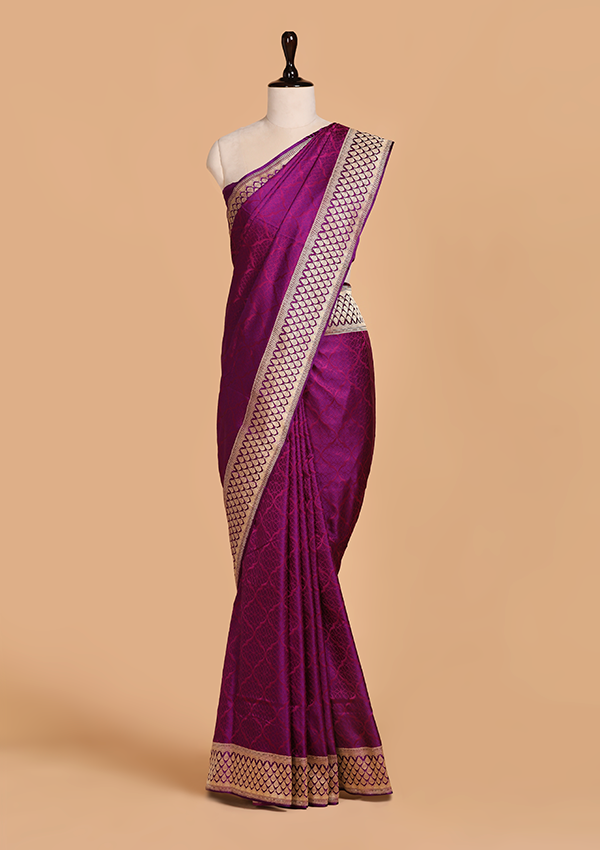 Purple Plain Saree in Silk