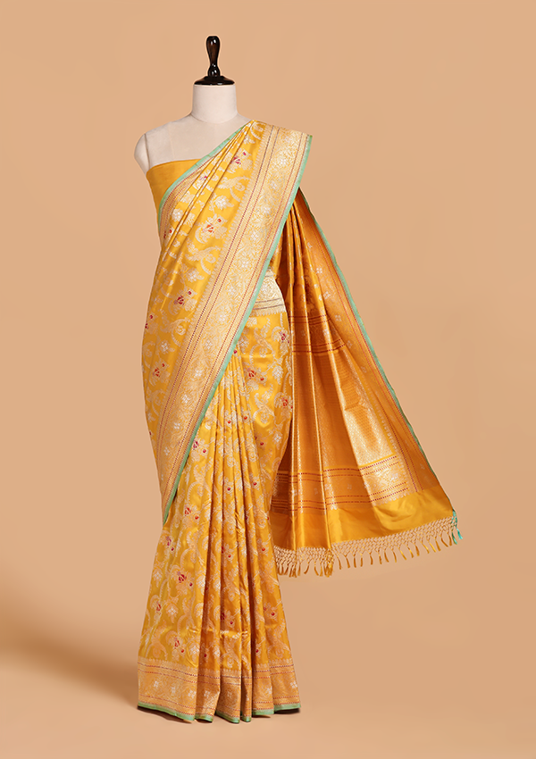 Yellow Jaal Saree in Silk