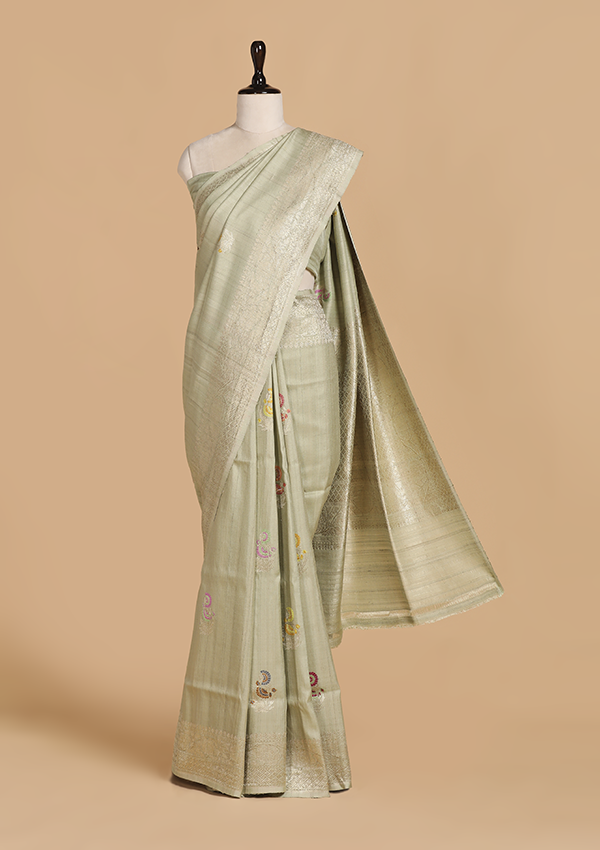 Pista Green Butta Saree in Georgette Tussar