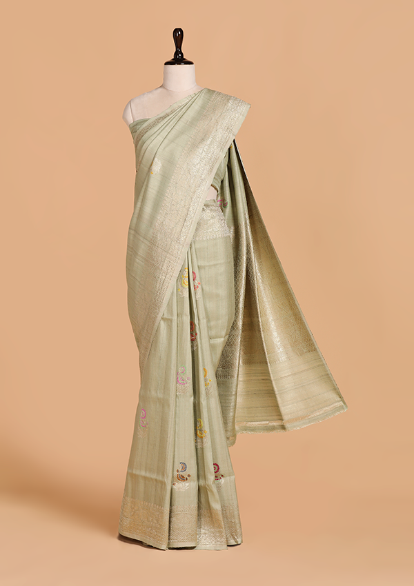 Pista Green Butta Saree in Georgette Tussar