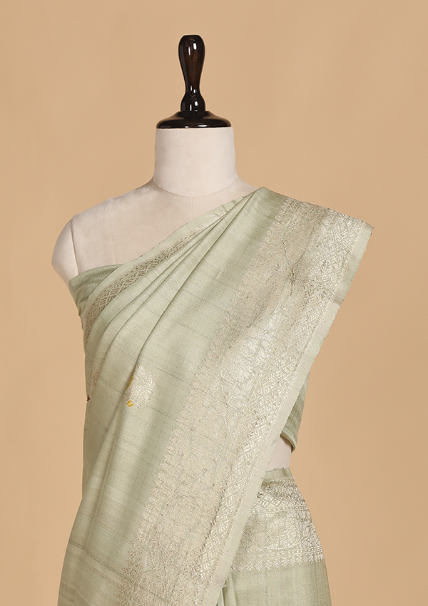 Pista Green Butta Saree in Georgette Tussar