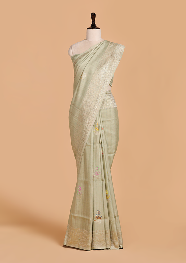 Pista Green Butta Saree in Georgette Tussar