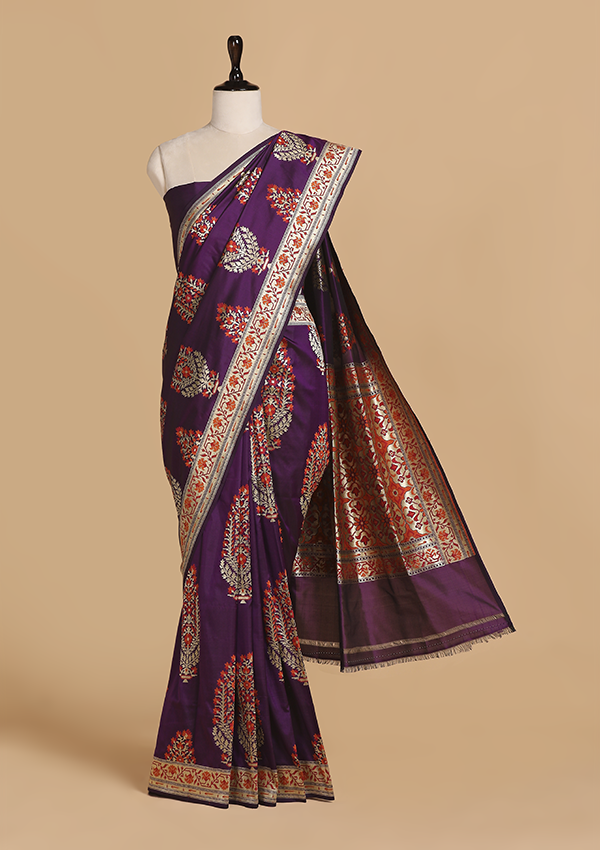 Purple Butta Saree in Silk